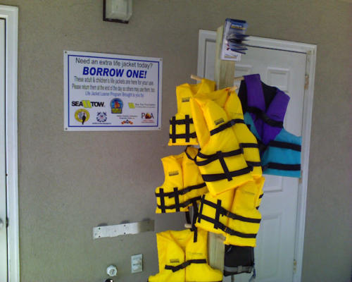 Coast Guard Aux Life Vest Stand at Tanasi Dock 2013  